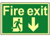 Scan Fire Exit Running Man Arrow Down - Photoluminescent 300 x 200mm