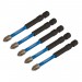 Draper Expert Cross Slot/PH Type Impact Screwdriver Bits, No.2 x 75mm, 1/4\" Hex (Pack of 5)