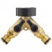 Brass Double Tap Connector with Flow Control, 3/4\"