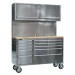 Sealey Mobile Stainless Steel Tool Cabinet 10 Drawer with Backboard & 2 Wall Cupboards